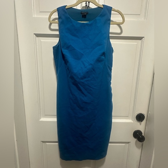 THEORY 'Jemania' Back Cutout Stretch Blue Wool Sheath Dress Sz 4 NWOT - Picture 3 of 7